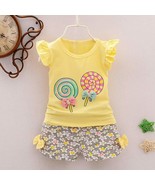 2PCS Girls Outfits Lolly T-shirt Cute Tops+Short Pants Casual Clothes Set - $13.70 CAD