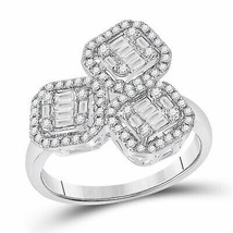 14kt White Gold Womens Baguette Diamond Triple Square Cluster Ring 5/8 Cttw - £853.64 GBP