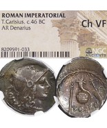 46 BC time of JULIUS CAESAR. Titus Carisius. Roma/Cornucopia Globe NGC C... - $13,207.55 MXN