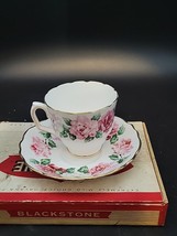 Vintage Crown Staffordshire Tea Cup &amp; Saucer &quot;Irish Rose&quot; Pink Bone Chin... - $13.54