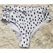 Mix Match High Waist White Cheeky Bikini Bottoms Lg Ruched Black Spoted ... - $215.38 MXN