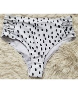 Mix Match High Waist White Cheeky Bikini Bottoms Lg Ruched Black Spoted ... - $11.58