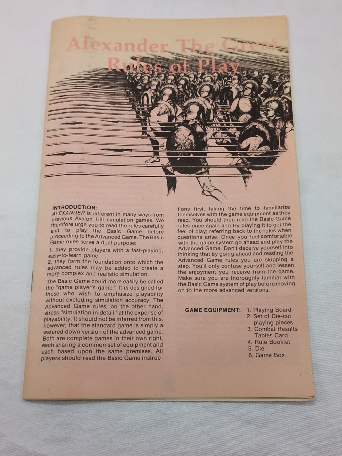Avalon Hill Alexander The Great Rules Of Play Rulebook - $19.79