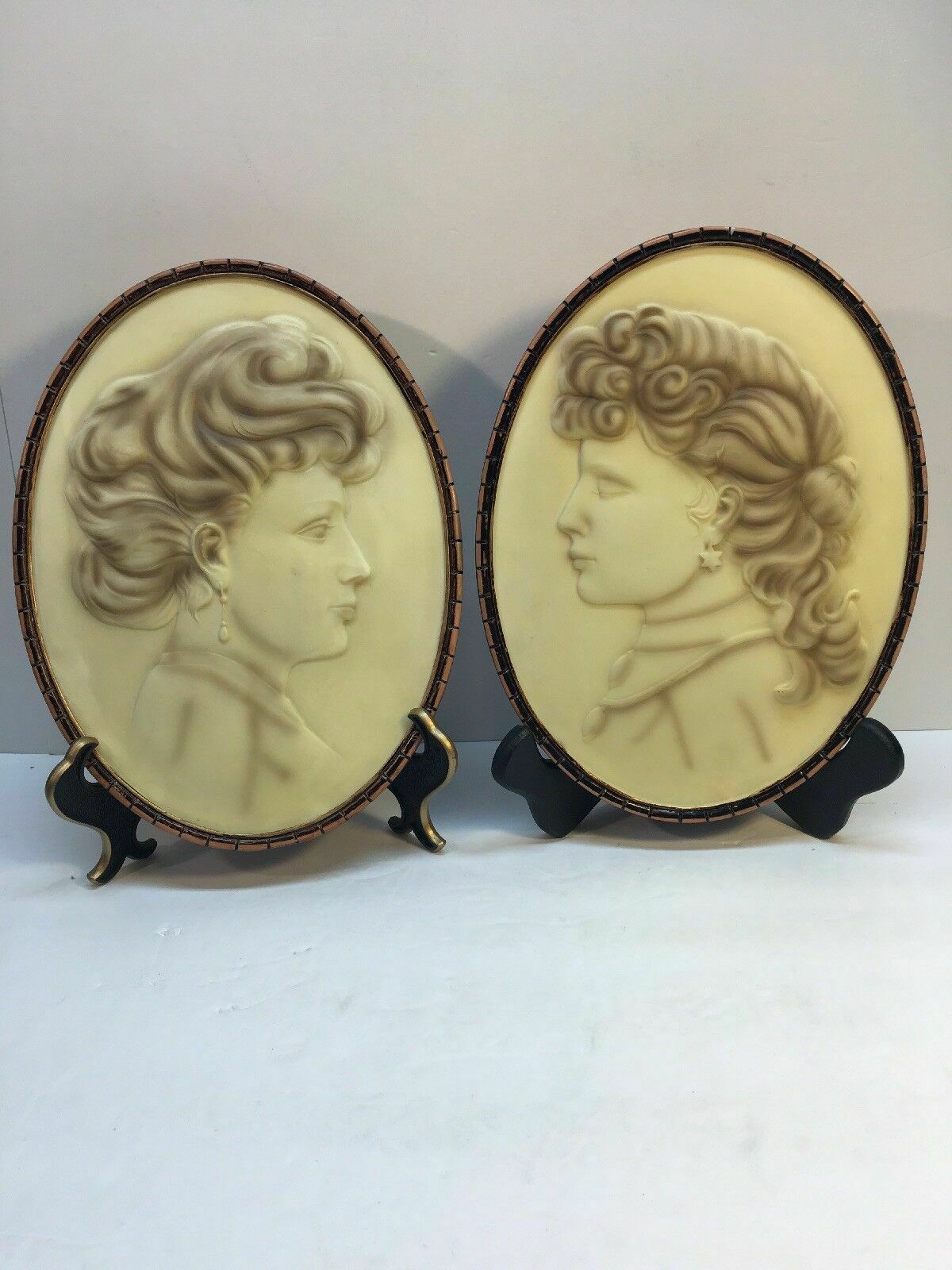 Primary image for Oval Wall Plaques Cameo Victorian Woman Ceramic Vintage 9.5”tall Signed WMG “06”