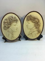 Oval Wall Plaques Cameo Victorian Woman Ceramic Vintage 9.5”tall Signed WMG “06” - £19.98 GBP