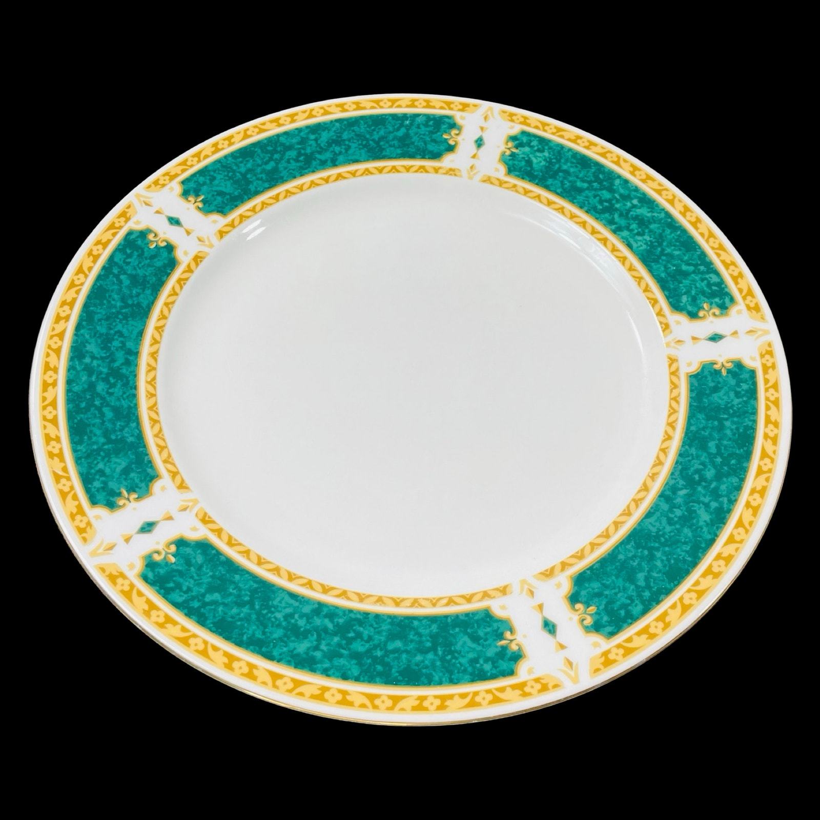 Farberware Emerald Garden 11” Dinner Plate - Porcelain, Green & Gold Border