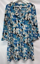 Chicos Blue Floral Spring Summer Shift Dress 3/4 Sleeve Casual 3 XL/16 - £27.06 GBP