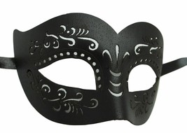 Black Leather Laser Cut Venetian Masquerade Prom Mask Party - £9.28 GBP