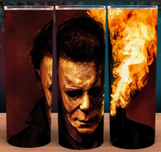 Halloween Michael Myers Face on Fire Cup Mug Tumbler 20oz - £16.03 GBP