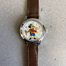 Vintage Mickey Mouse Watch, Love, Brown Band, Retro, 60s - $11.30