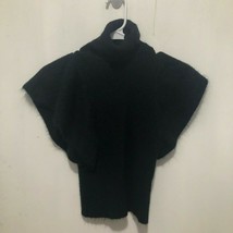 Olivaceous Black Turtleneck Flutter Cap Short Sleeve Rib Stitch Medium Sweater - £11.76 GBP