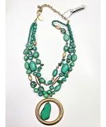 Chicos NWT Multi Strand Turquoise Gold Circle Pendant Statement Necklace... - $19.79