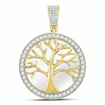 10kt Yellow Gold Mens Round Diamond Tree of Life Circle Charm Pendant 3/4 Cttw - £773.71 GBP