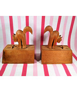 Neat Vintage Hand Carved Hunched Back Kitty Cat and Turtle Wooden Bookends - £22.12 GBP