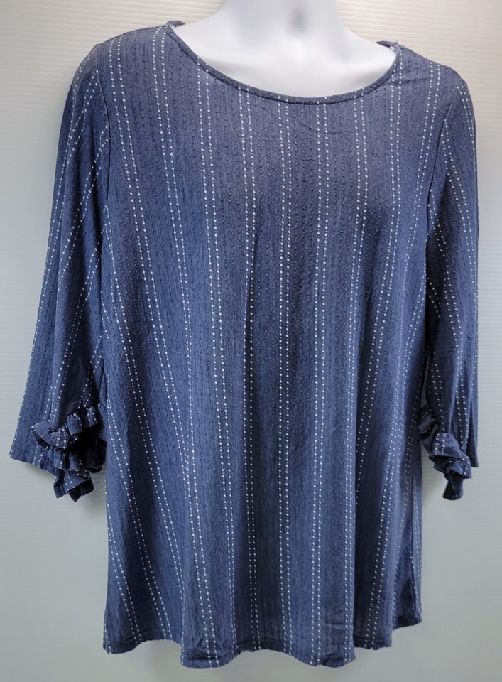L) W5 by Anthropologie Woman Blue Ribbed Pullover Shirt Top 1X Item image 2
