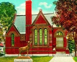 Public Library Building Deer Statue Tilton New Hampshire  NH 1920s Postcard - $3.91