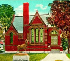 Public Library Building Deer Statue Tilton New Hampshire  NH 1920s Postcard - £3.07 GBP