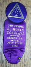 1930 MASONIC MEDAL BADGE DE MOLAY CONCLAVE ATHENS GA 7TH ANNUAL PINBACK PIN - $17.33