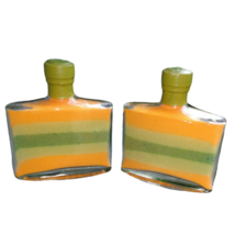 Orange Green Stripe Layered Sand Art Filled Square Glass Bottles Home Decor - $5.93