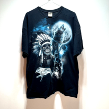 Native American Indian Chief T-Shirt Shaman Skull Wolves Moon Black 2XL ... - £18.71 GBP