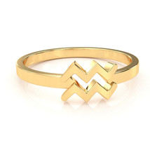 Aquarius Zodiac Sign Ring In Solid 14k Yellow Gold - £160.05 GBP