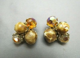 Vintage Vogue Cluster Earrings Glass Crystal Clip On Fall Colors Gold To... - $9.89