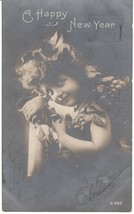 Vintage Postcard New Year Little Girl Goblet RPPC 1907 Undivided Back - £6.19 GBP