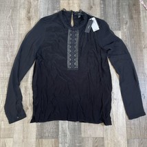 NWT YYIGAL Shirt Womens Small Black Long Sleeve Lace Inset Embroidered B... - £25.37 GBP