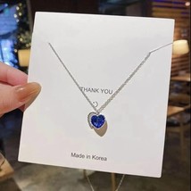 925 Silver Plated Blue Crystal Love Heart Pendant Necklace for Women - £9.02 GBP