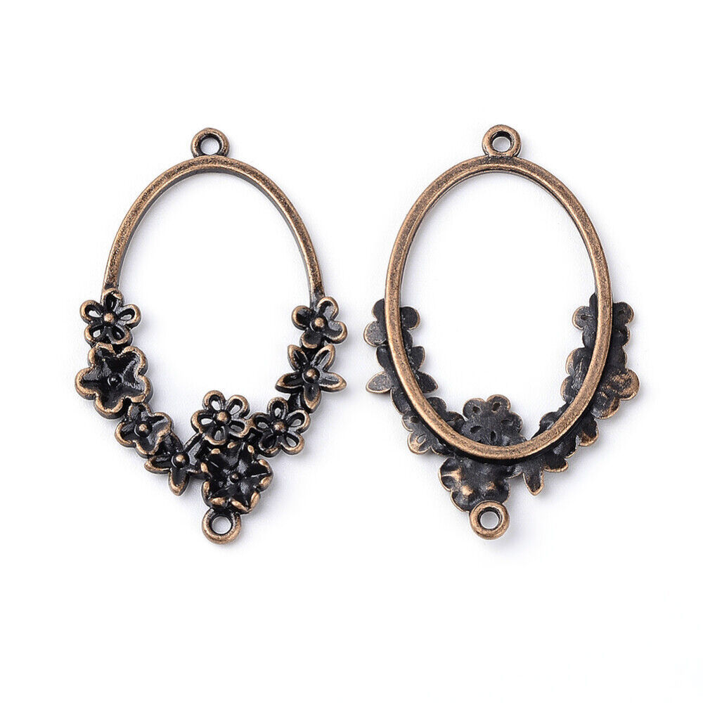 2 Chandelier Earring Findings Antiqued Copper Floral Pendants Connector ... - $3.55