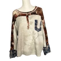 POL Brown and Sage Round Neck Ruffle Sleeve Thermal Stitch Top Women’s M... - $25.43