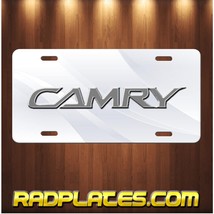 TOYOTA CAMRY Inspired Art on Silver and White Aluminum Vanity license plate Tag - £15.51 GBP