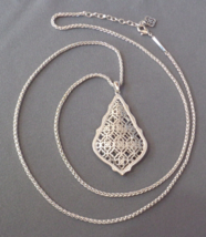 Kenda Scott Pendant Necklace Long Adjustable Open Work Teardrop Silver P... - £27.96 GBP