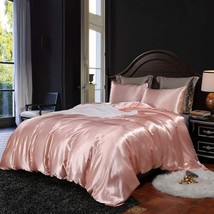 Satin Duvet Cover Queen Silky Satin Bedding Luxury Royal Hotel Silk Like Pink Be - $73.99