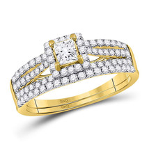 14kt Yellow Gold Princess Diamond Bridal Wedding Engagement Ring Set 1.0... - $1,999.00