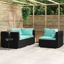 vidaXL 3 Piece Patio Lounge Set with Cushions Black Poly Rattan - £312.90 GBP