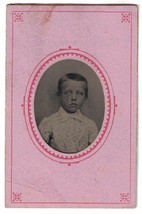 c1800s Small Antique Tintype Photograph of Young boy looking sad with short hair - £6.81 GBP