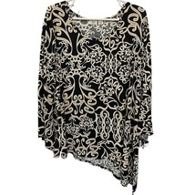 CATO Blouse Tunic Black Cream Scroll Flutter Sleeve Asymmetrical Size 22/24 - £20.00 GBP