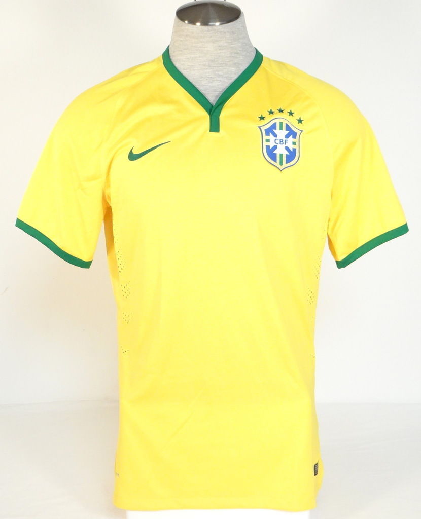 Nike Dri Fit CBF Authentic Brazil 2014 Maize Short Sleeve Home Jersey Men's NWT - £141.13 GBP