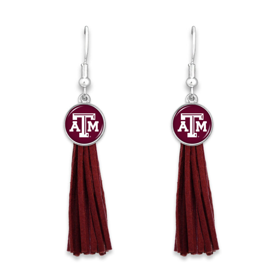 40071 From the Heart Texas A&M Aggies Harper Maroon and WhiteTassel Earrings