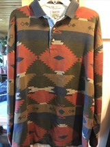 Skyr Vintage Mens XL Aztec Tribal Print Long Sleeve 1/4 Button Cotton Polo Shirt - £42.45 GBP