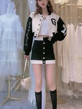  new gothic punk preppy female suits women suit crop baseball jacket skirt 2 pieces set thumb200