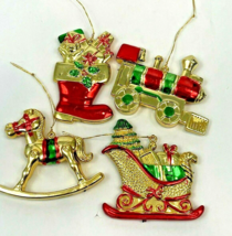 Vintage Christmas Ornament Lot Plastic Molded Metallic Stocking Sleigh T... - $225.37 MXN