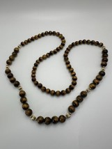 Vintage Tigers Eye Gold Bead Long Necklace 32” X 10mm - £31.98 GBP