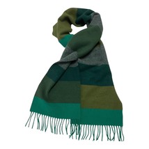 Vintage Express Scotland Wool Cashmere Scarf – Green &amp; Olive Block Stripe - $33.15