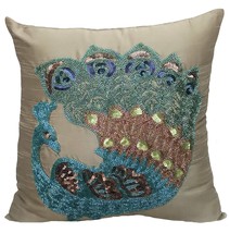 Green Throw Pillow Covers 16&quot;x16&quot; Silk, Taupe Green Peacock - £36.20 GBP+