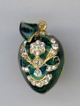 GREEN enameled Silver Egg Pendant with fine crystal MASK like, w/gold bo... - $601.49 MXN