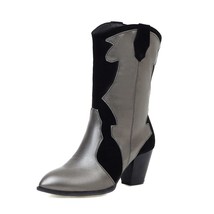 Brand Design Fashion Short Boot Patchwork High Heel Ankle Boots Vintage Woman Wi - £56.53 GBP