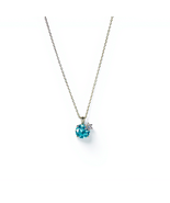 925 Silver Flower White Enamel Pendant Necklace Blue Stone Cubic Zirconi... - $70.00