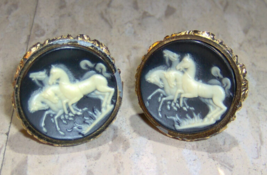 Dante Vintage Cufflinks Rearing Horses Cream Cameo Black &amp; Gold color 1&quot;... - $188.23